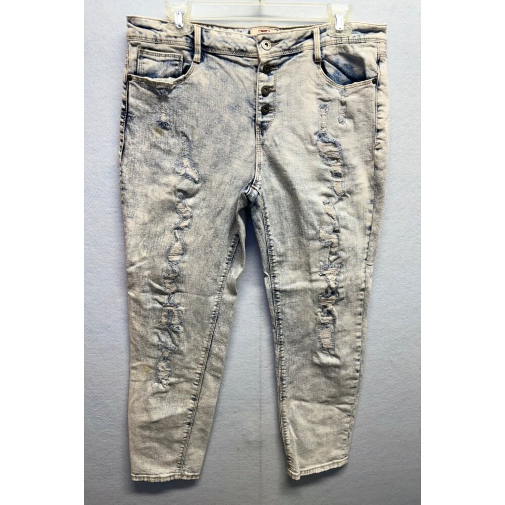 L.E.I. Ladies Juniors Distressed Button Fly Stretch Jeans Blue Size 13 Regular